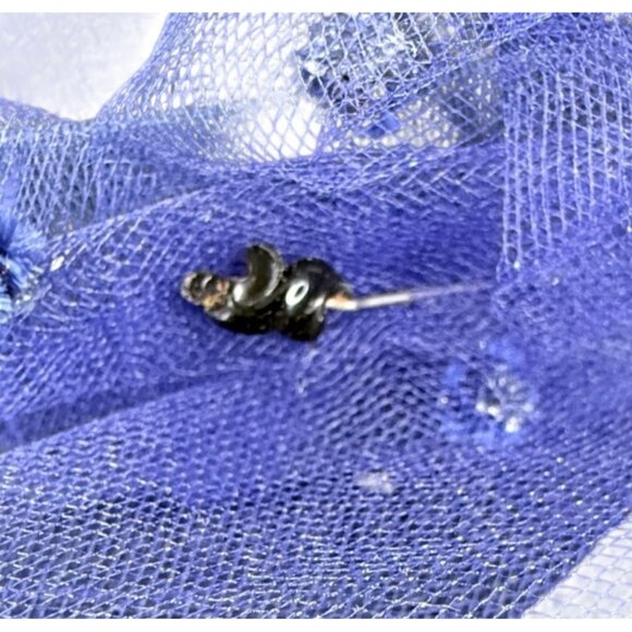 Vintage Womans Michael Howard Georgi Hat Wool Wide Brim Feather Veil Blue Church - Picture 7 of 10